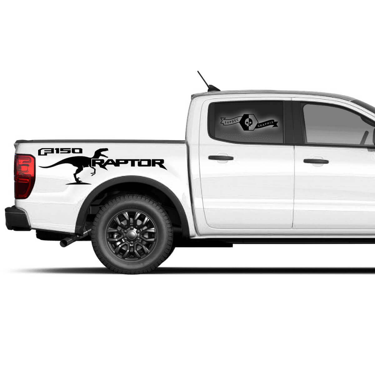 2 x Autocollant de décalque de graphique de lit latéral de logo Ford F150 Raptor 2022 moderne.
