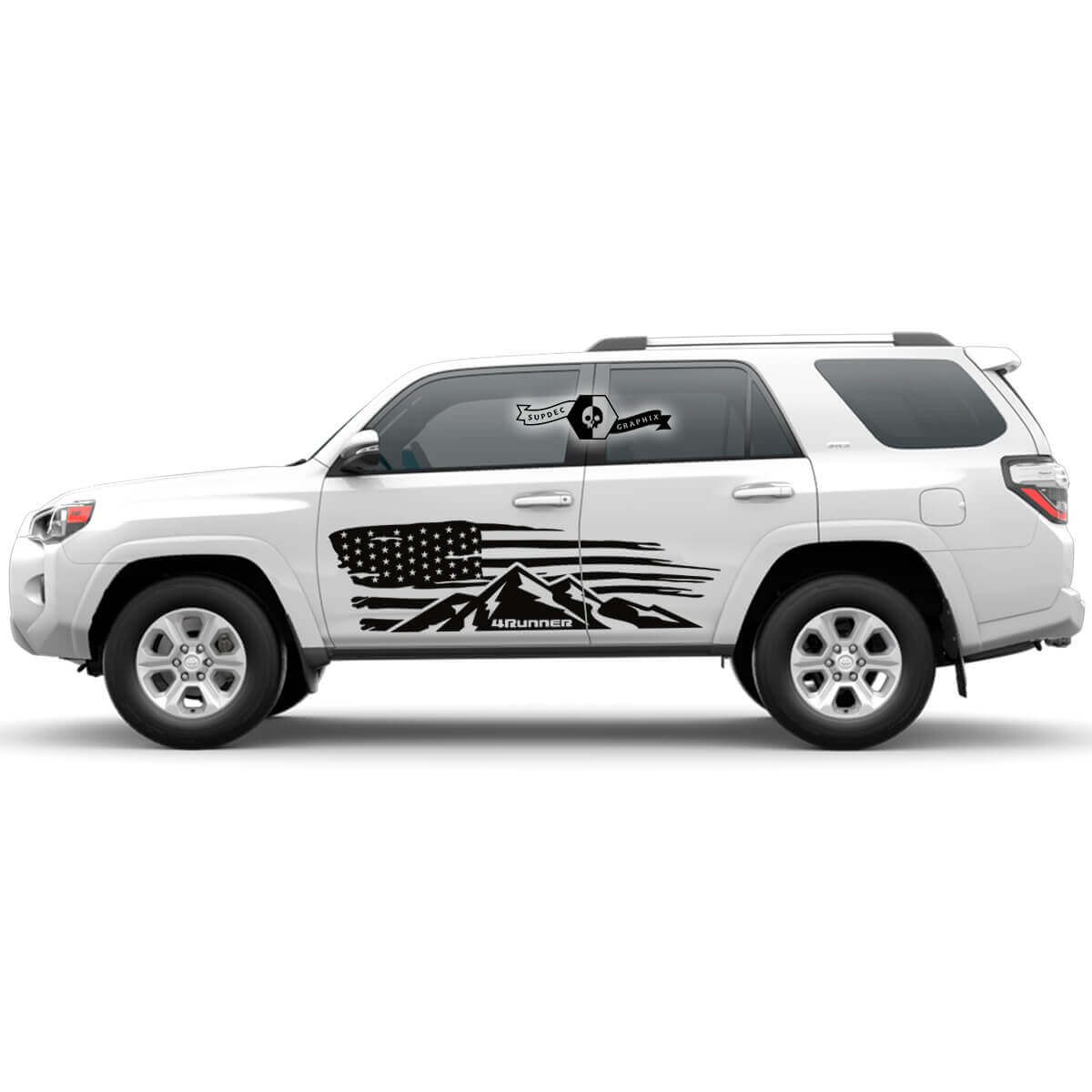 Autocollant en vinyle drapeau USA usé montagnes côté porte pour Toyota 4Runner