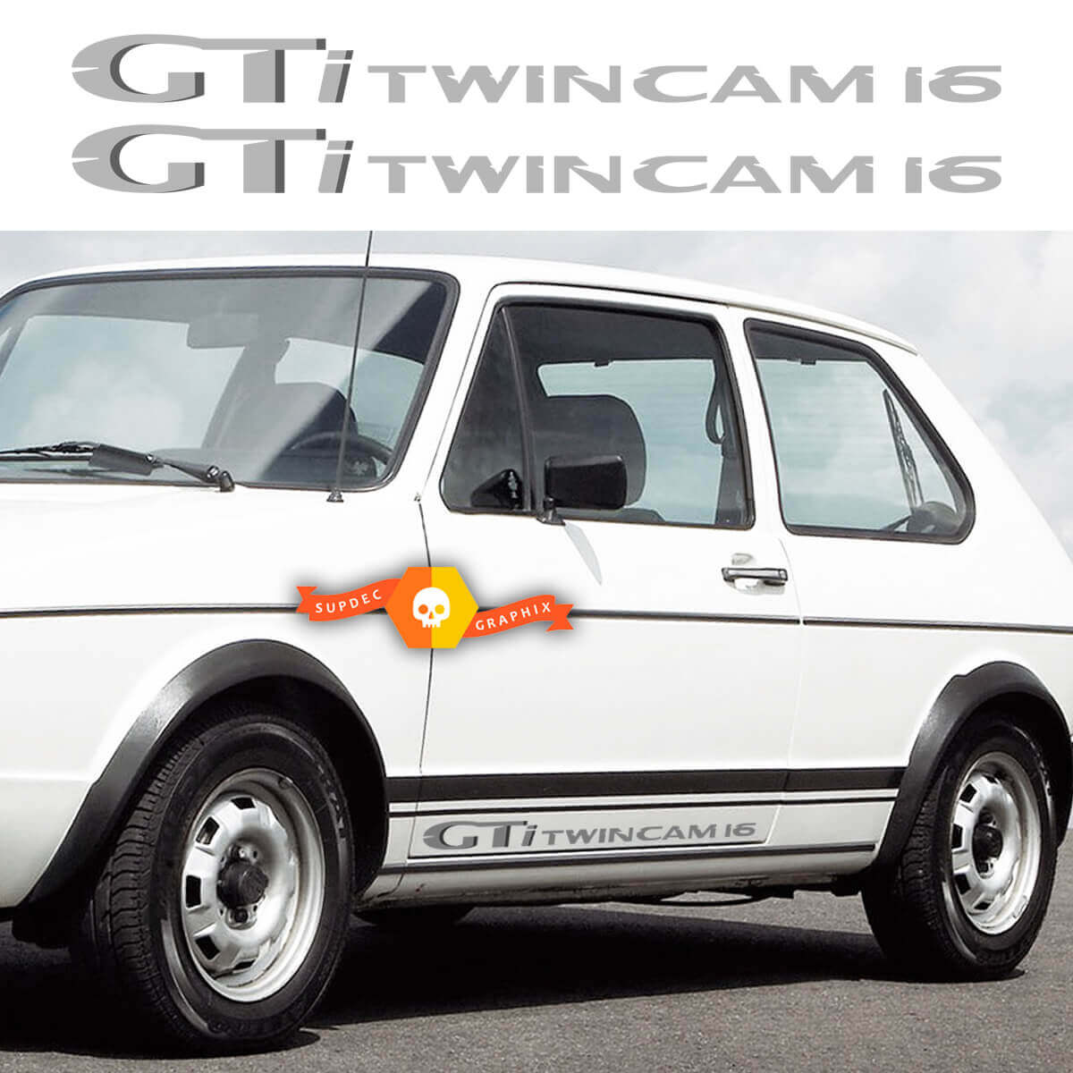 Ensemble de décalcomanies latérales GTi Twin Cam 16 pour Volkswagen Golf GTI Mk1