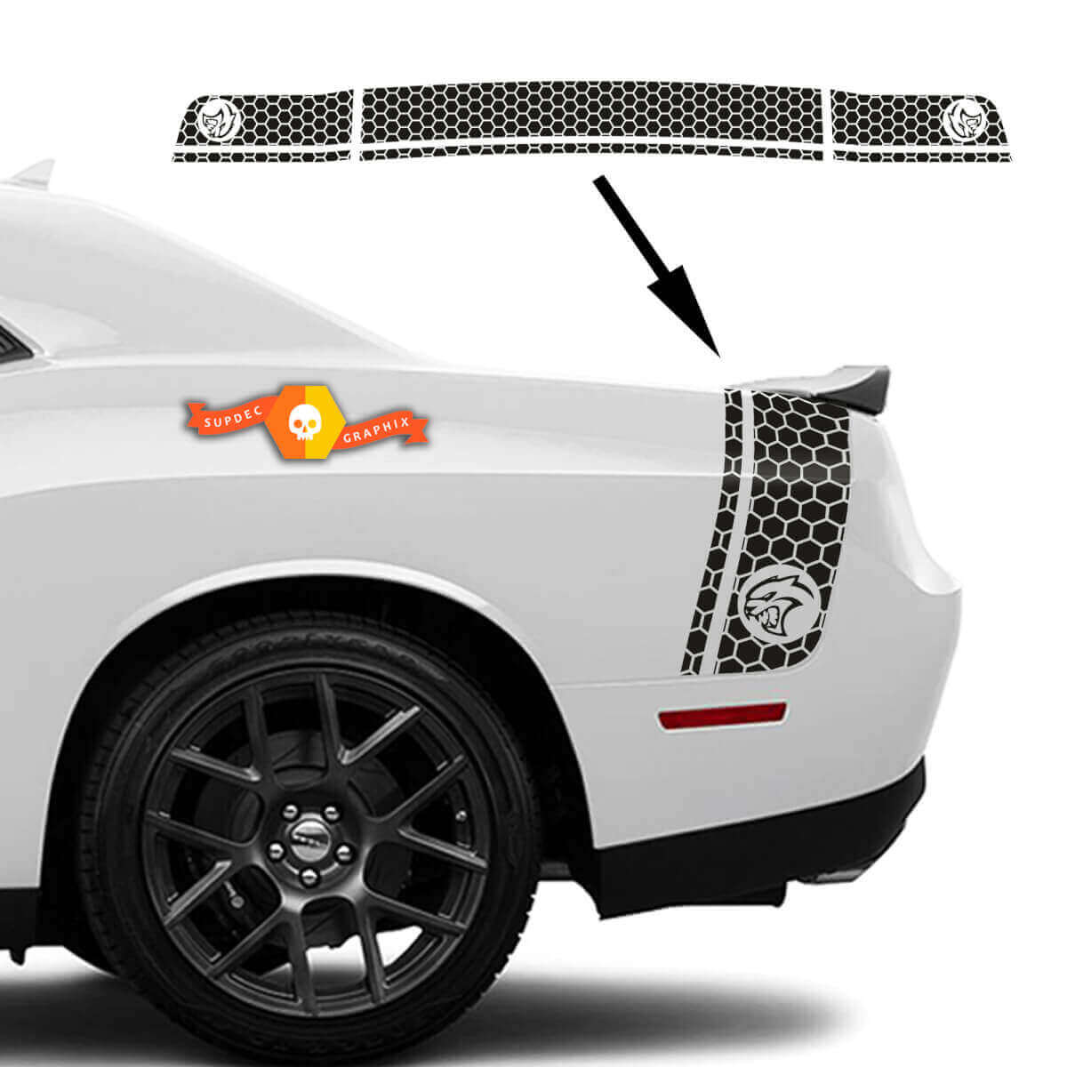 Kit de décalcomanies en vinyle à motif nid d'abeille pour les bandes latérales et arrière pour Dodge Challenger