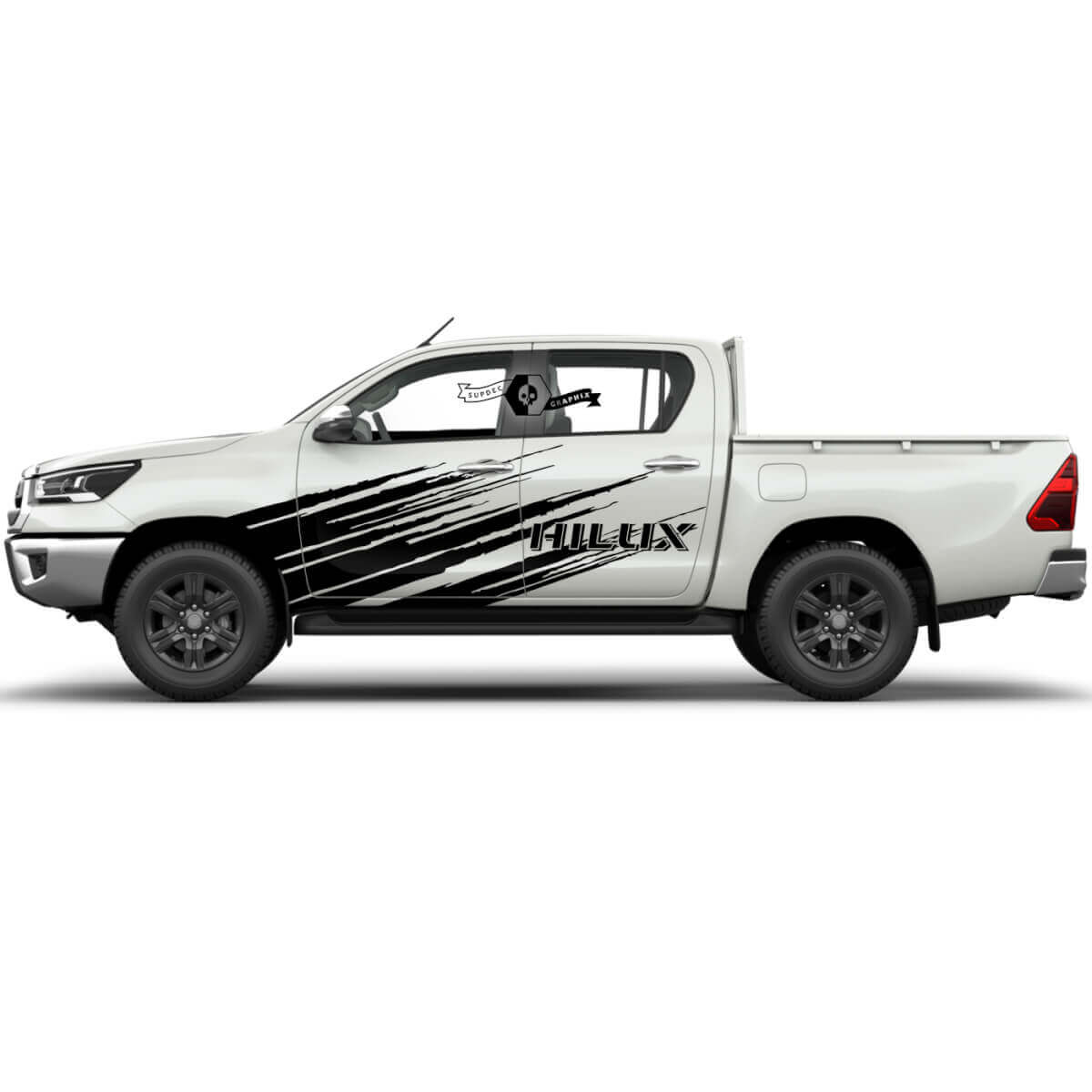 Paire de stickers vinyle enroulé usé pour portes latérales boueuses de rallye Toyota Hilux 2022
