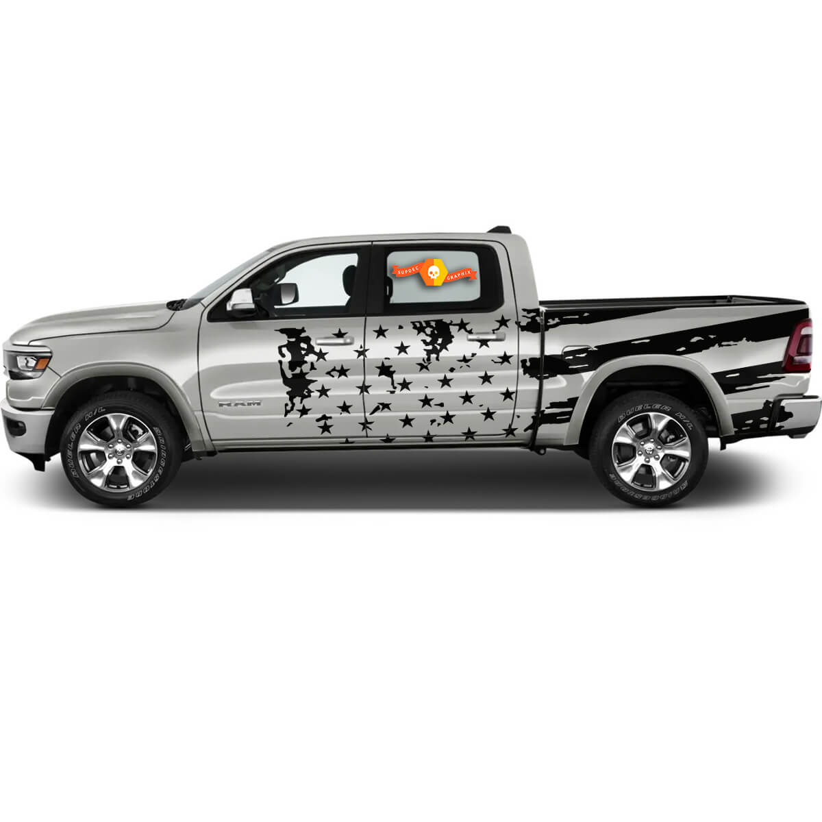 Paire Dodge Ram Rebel Flag en détresse USA 2021+ LIT PORT