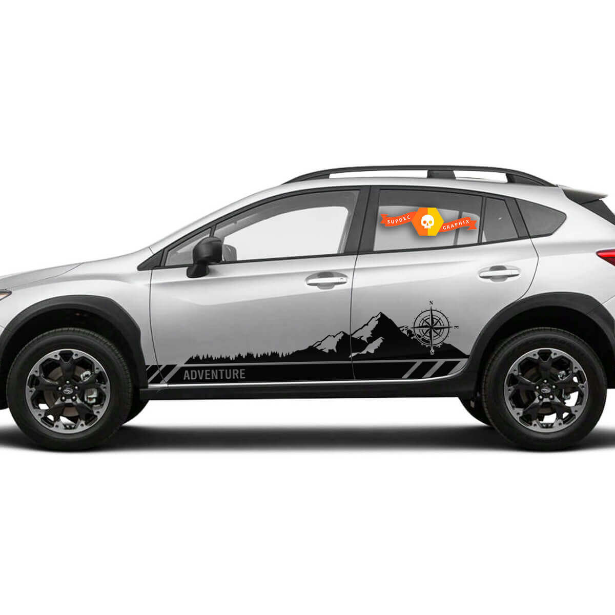 Paire d'autocollants vinyle Compass Mountain Adventure pour Subaru Crosstrek et Forester