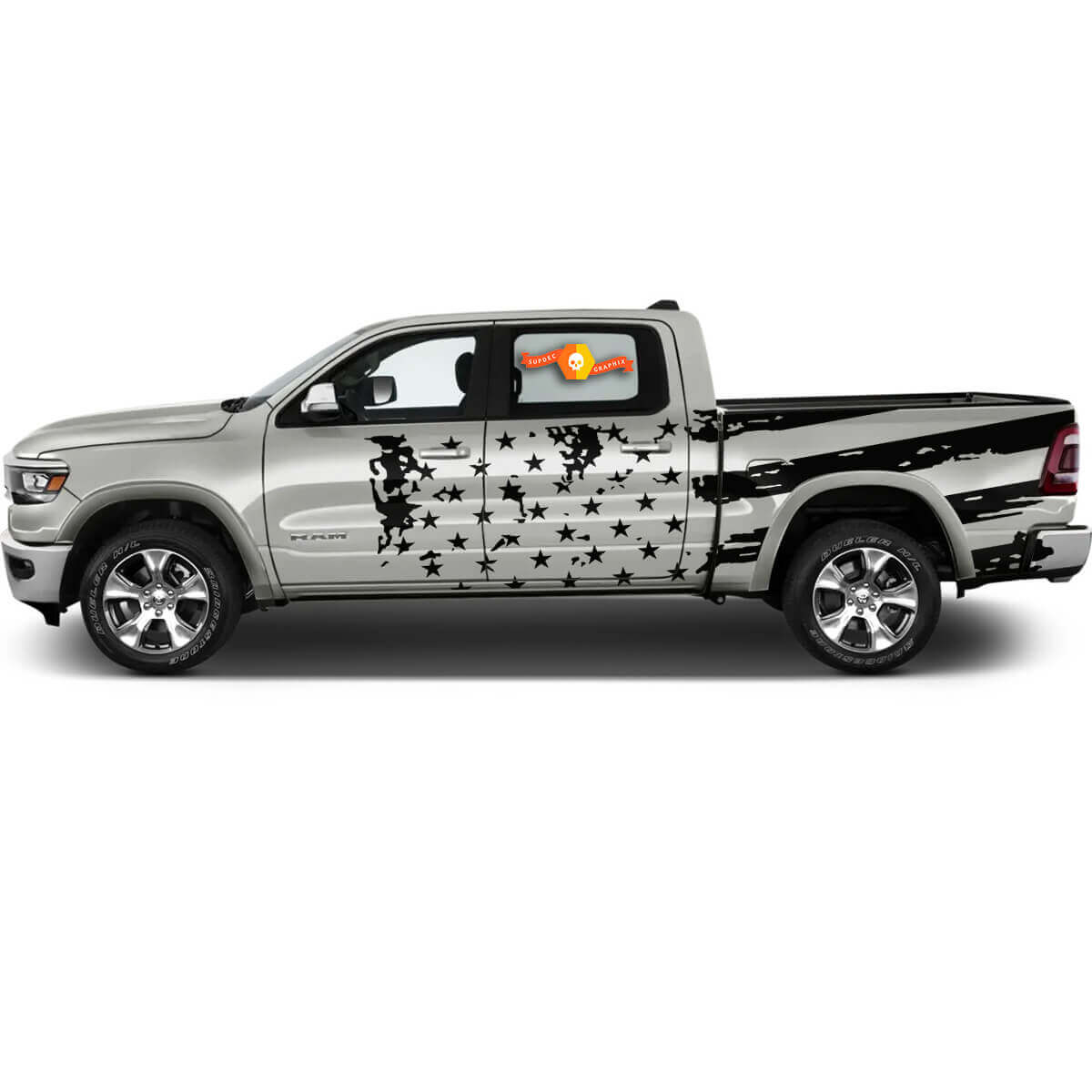 Autocollant vinyle de décalque de drapeau américain de course pour l'arrière de la Dodge Ram 1500
