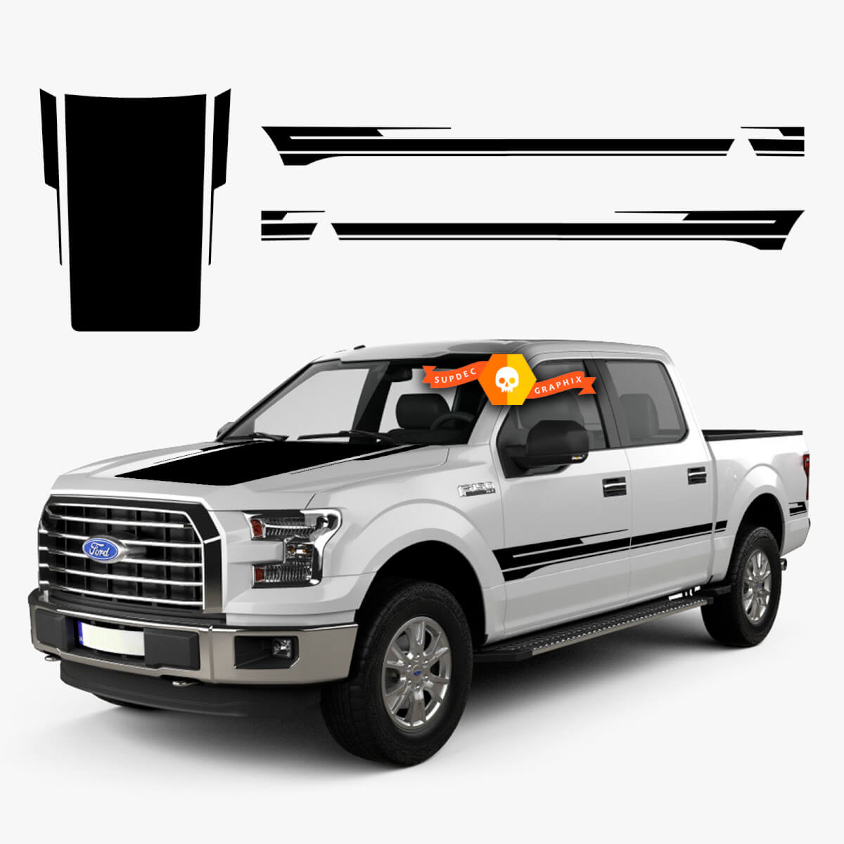 Ford F-150 2021-2022 Hotte et rocker Panel Racing Side Vinyl Decal Stripe
