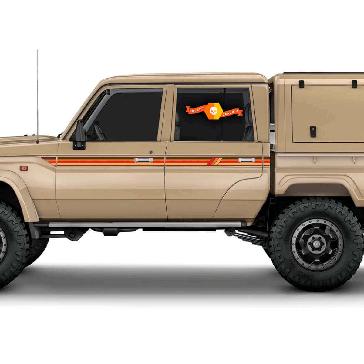 Kit d'autocollants en vinyle style vintage avec bandes latérales pour Toyota Land Cruiser LC79 cabine double