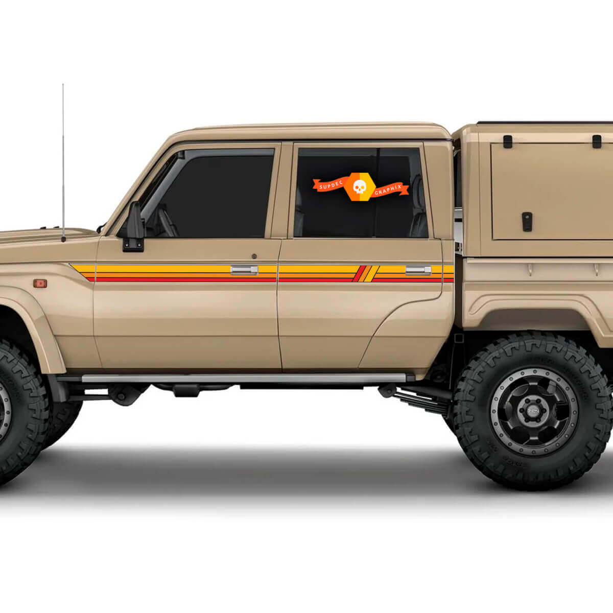 2 Bandes TOYOTA Land Cruiser LANDCRUISER Cab LC79 Couleurs TERRE ROUGE Graphiques Coucher de Soleil Stripes

