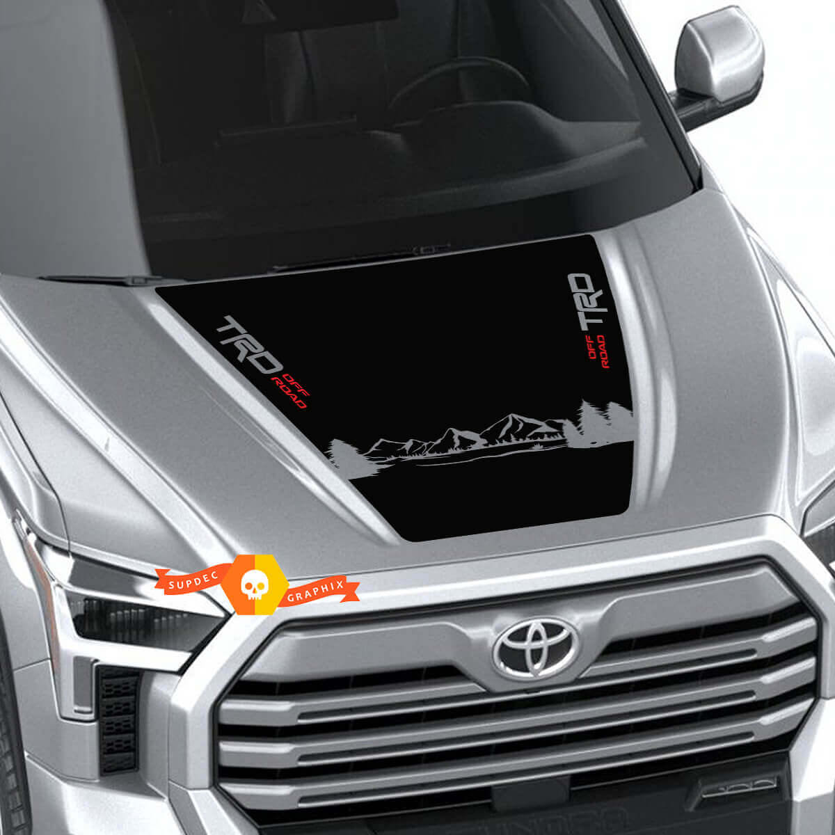 Nouvelle Toyota Tundra 2022 Capot TRD SR5 Autocollant Wrap Arbres et Montagnes Graphiques Conception SupDec
