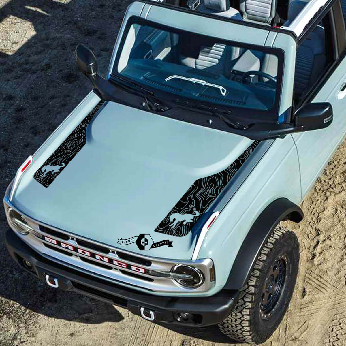 Kit de décalcomanie vinyle graphique carte topographique de capot logo 2 pour Musclecar horse 2021-2022