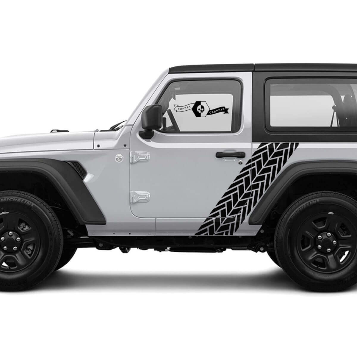 2 Nouvelles bandes JEEP Wrangler avec autocollant de graphique de piste de pneu sur la porte

