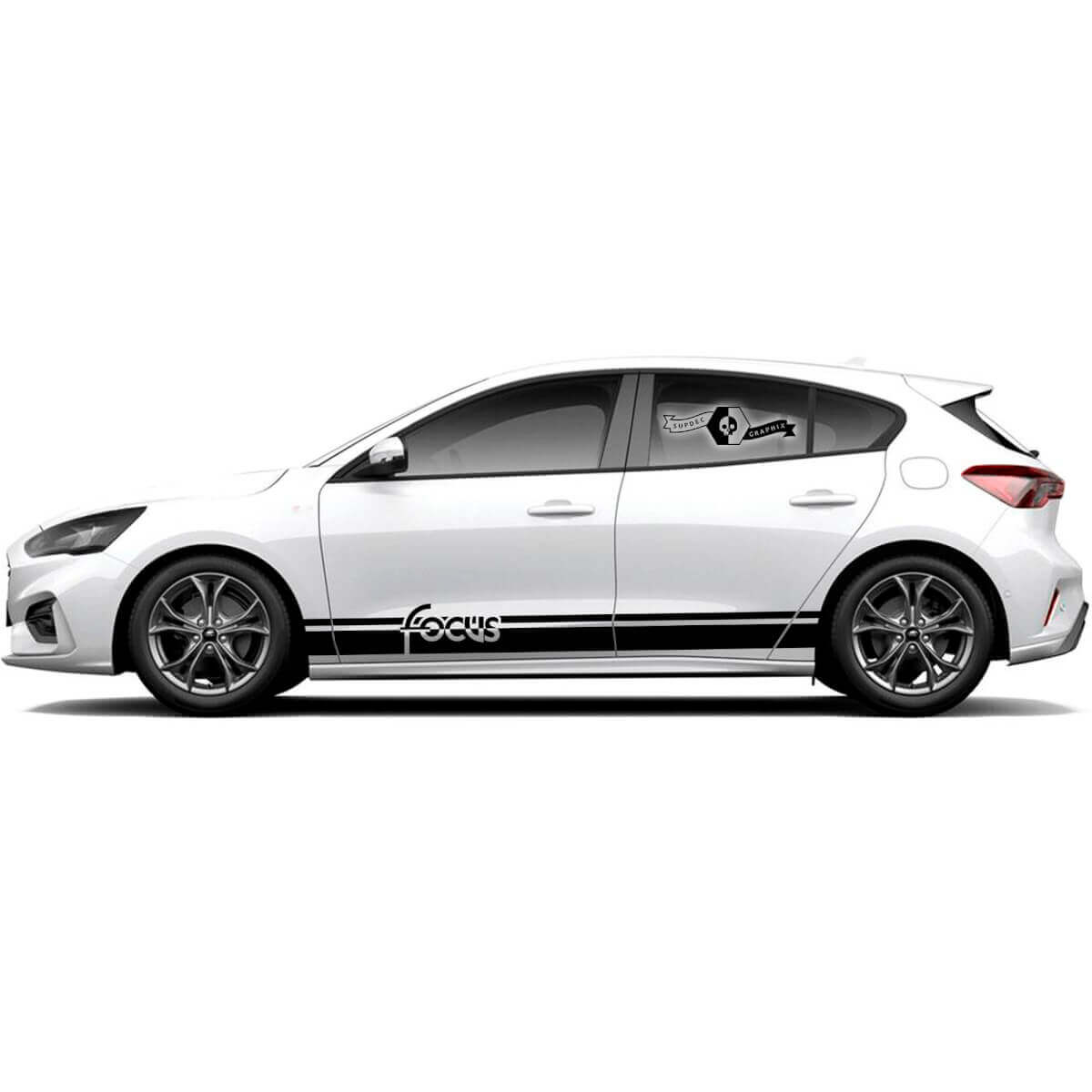 Paire de bandes vinyle autocollantes pour panneaux latéraux de roche pour Ford Focus ST 2017 - 2022 Classic ST-Line EcoBoost
