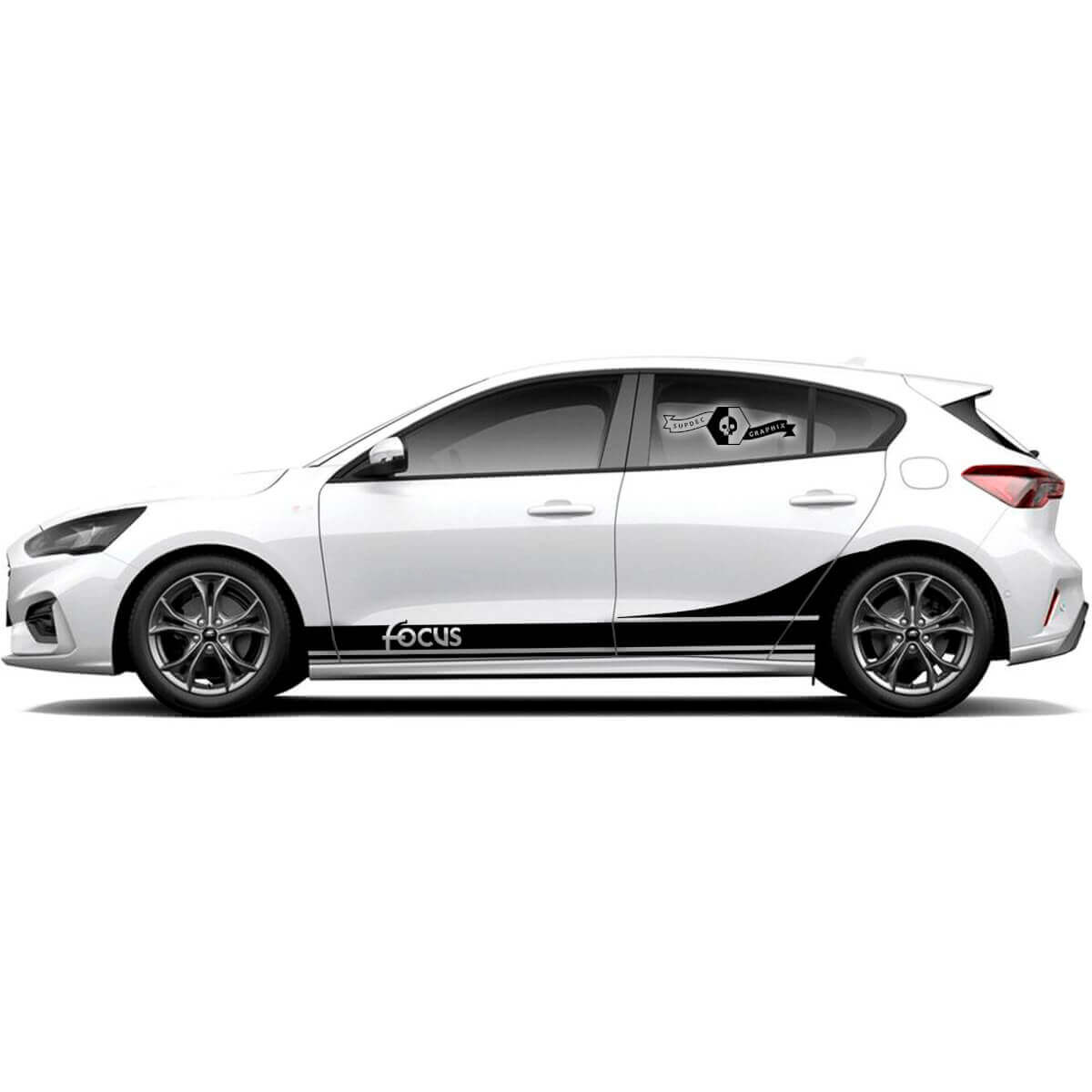 Paire de bandes vinyle autocollantes pour panneaux latéraux inclinés Ford Focus ST 2017 - 2022 ST-Line EcoBoost

