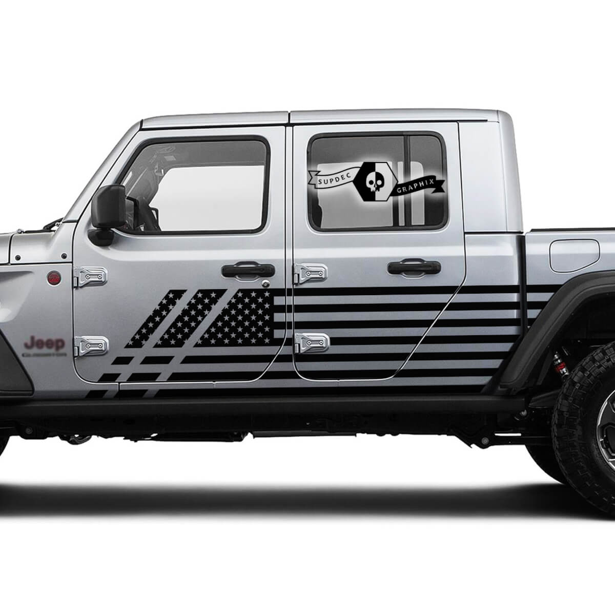 Pair Jeep Gladiator Doors USA Flag Side Bed Gladiator Vinyl Graphics Decal Sticker