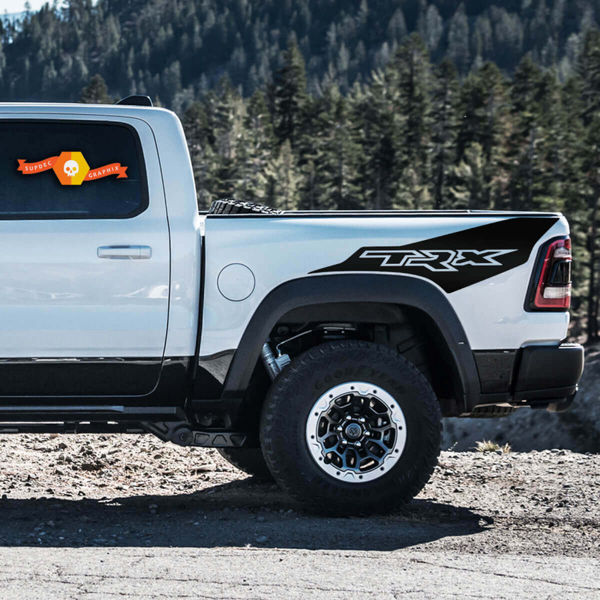 Autocollants en vinyle latéraux arrière style TRX pour Dodge Ram Rebel TRX