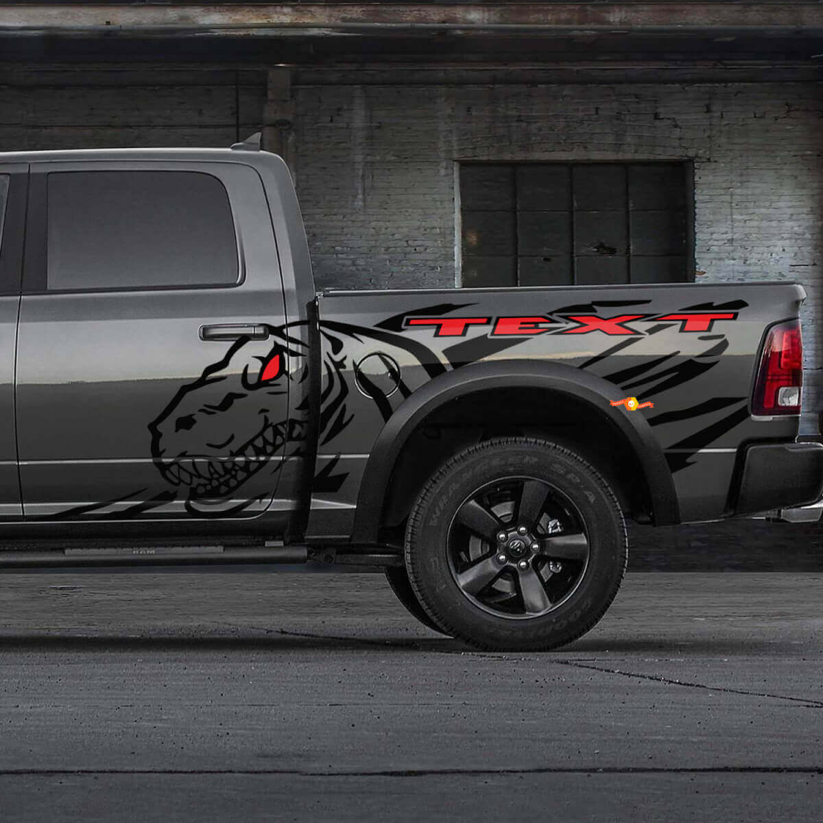 Autocollant vinyle éclaboussure portière arrière latérale Dinosaure T-Rex pour Dodge Ram Rebel 1500 TRX