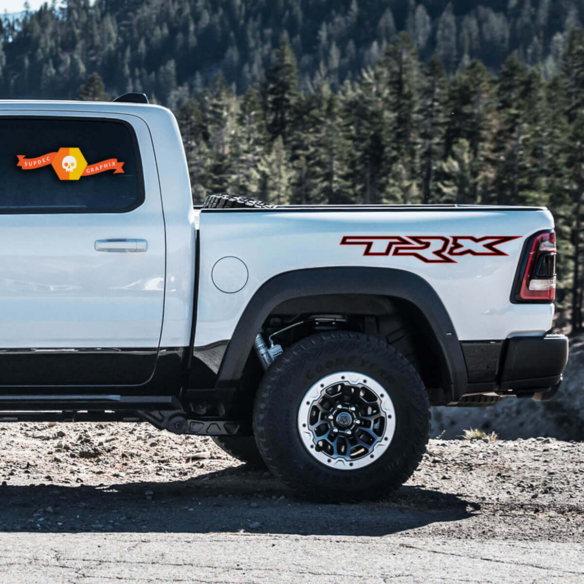 Autocollants vinyle latéraux avec lettrage contour TRX pour Dodge Ram Rebel 1500 TRX