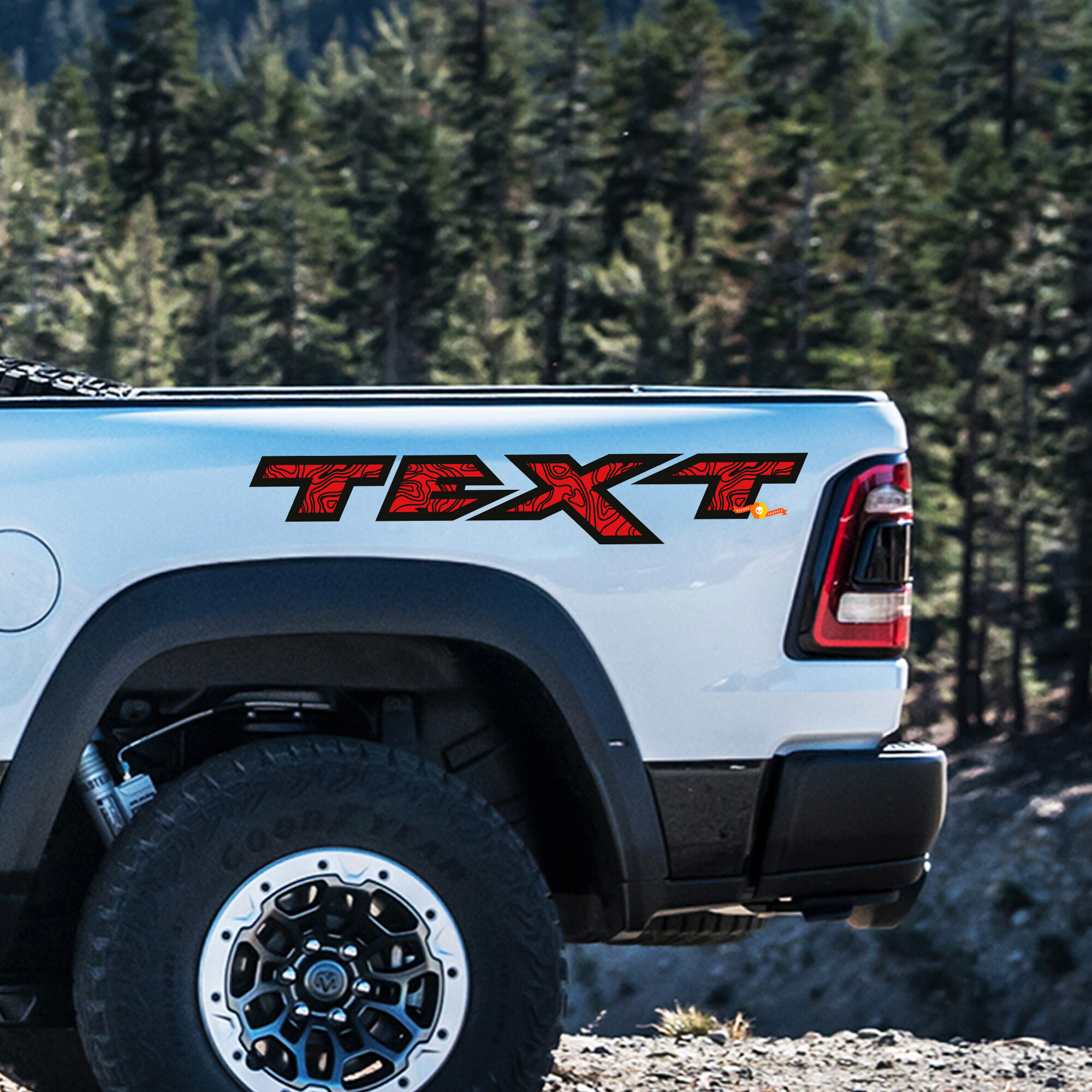 Autocollant vinyle de chevet style topographique personnalisé pour Dodge Ram Rebel 1500 TRX