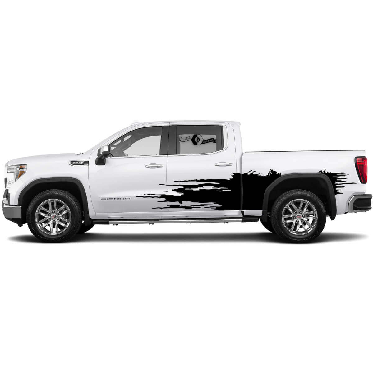 2x Bandes latérales autocollantes pour GMC Sierra 1500 Wrap Mud Bed Side SPLASH Vinyle Stickers Kit graphique
