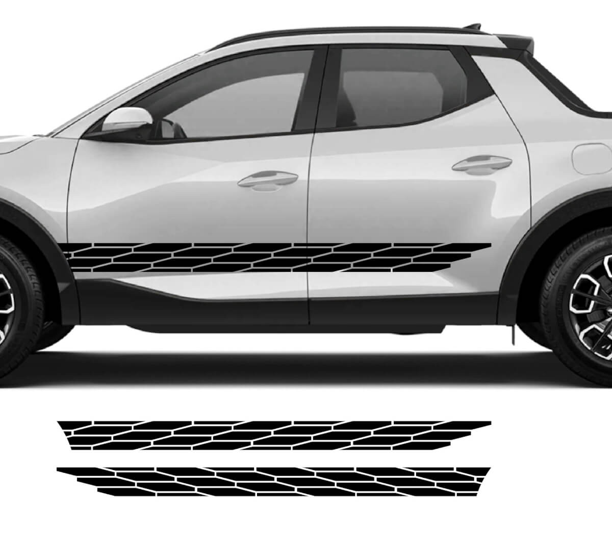 2x Hyundai Santa Cruz Rocker Panel moderne Geométrie côté logo Vinyl Vinyl Stickers Decal Graphic Kit
