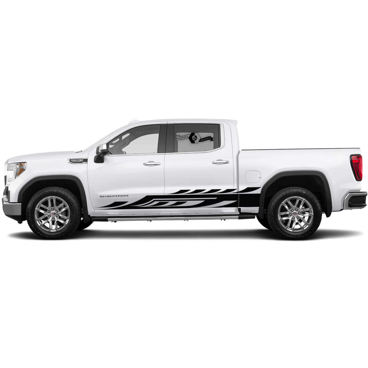 Nouvelle paire de bandes latérales autocollantes pour les portes de la GMC Sierra 1500 - Kit graphique de décalcomanies en vinyle pour les bas de caisse
