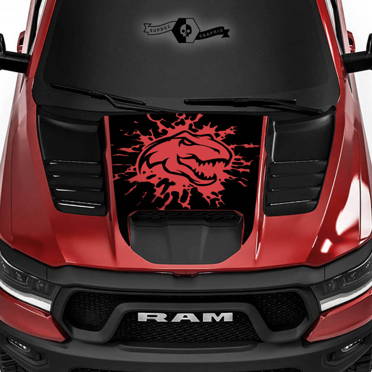 Autocollant en vinyle pour capot style Destroyed T-Rex pour Dodge Ram Rebel 1500 TRX