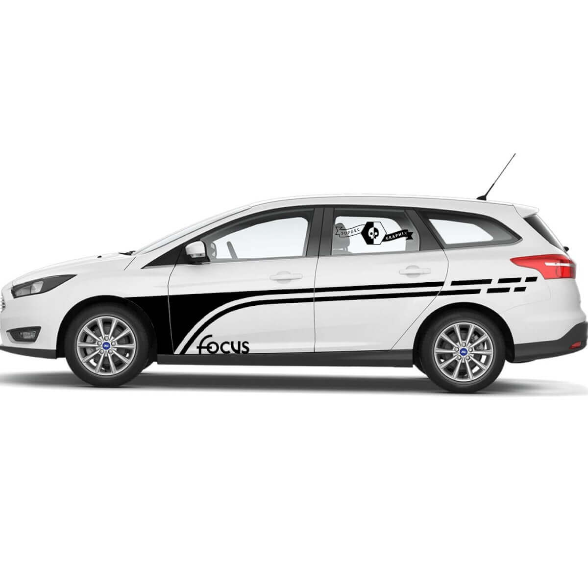 Paire d'ailes de portes de Ford Focus 2021+ avec logo Ford Focus Bande de course en vinyle Autocollant Sticker
