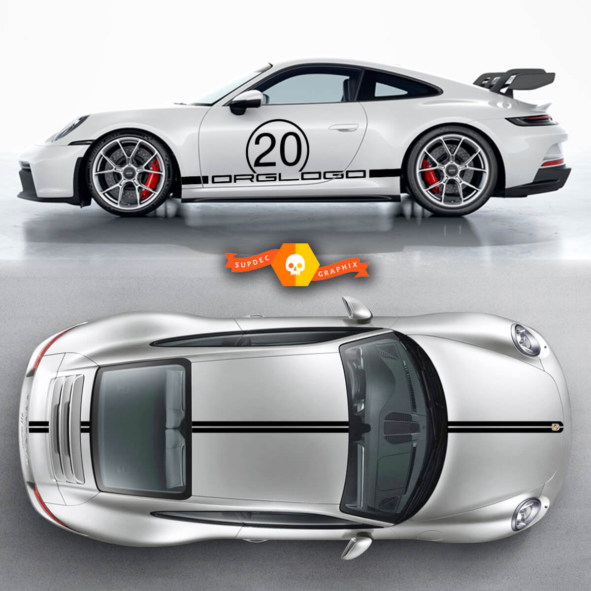 Paire Porsche 911 Porsche Carrera Rocker Panneur Hood Toit Siège bandes portes Kit Sticker Sticker