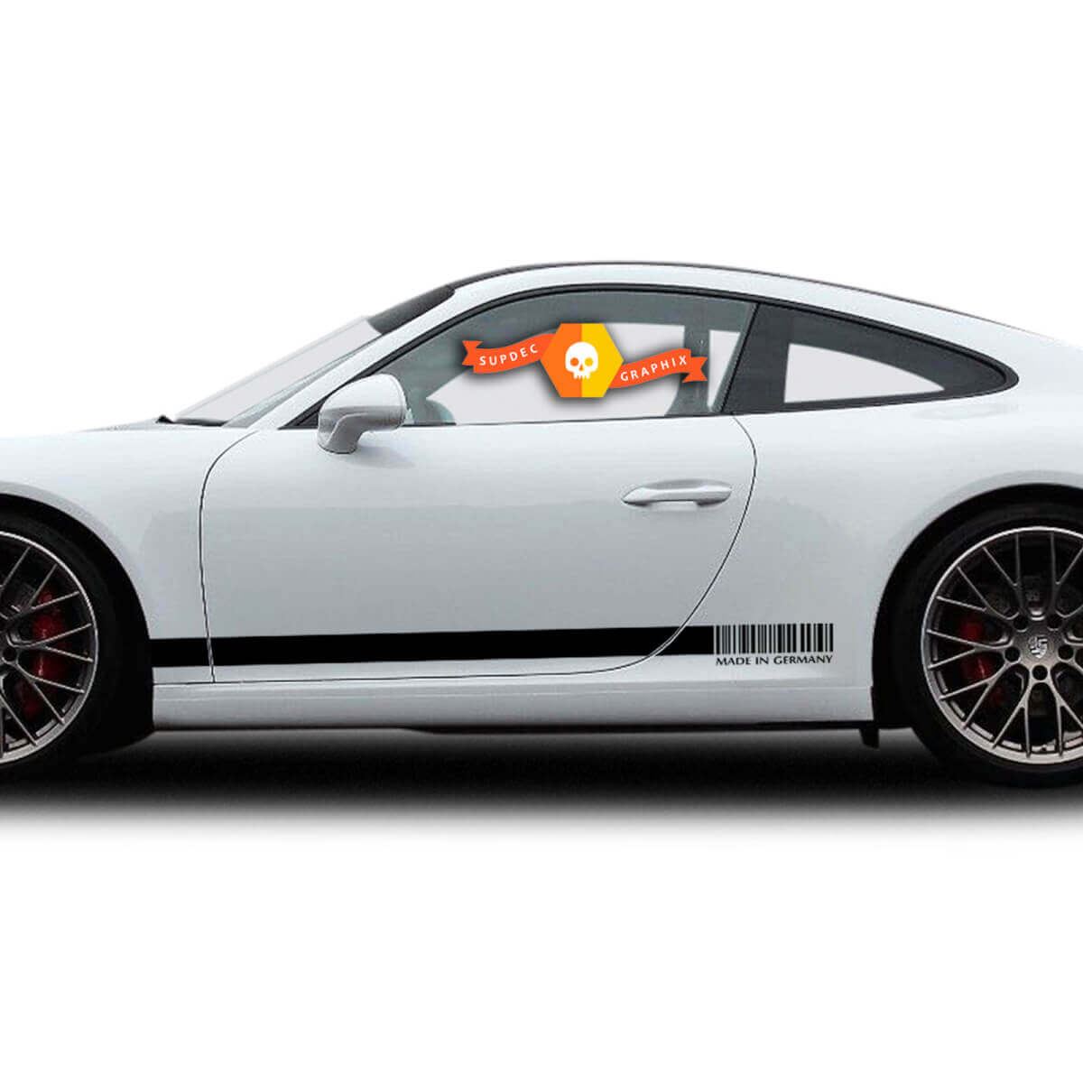 Autocollants en vinyle rayures latérales avec code-barres Made in Germany, paire pour Porsche 911