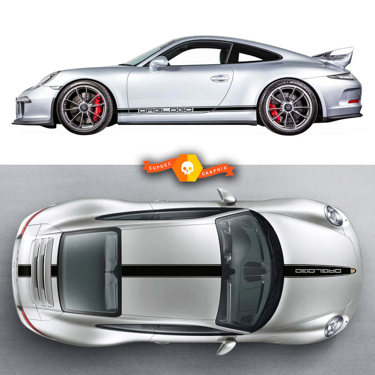 Ensemble de bandes latérales de capot de panneau latéral de Porsche 911 Porsche Carrera Roof Side Stripes Doors Kits Decal Sticker
