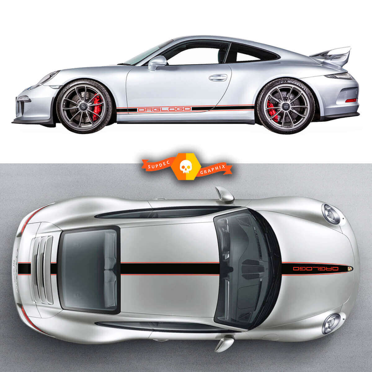Autocollant Vinyle Bande de Course Latérale Capot Toit Coffre Pour Porsche 911 Porsche Carrera