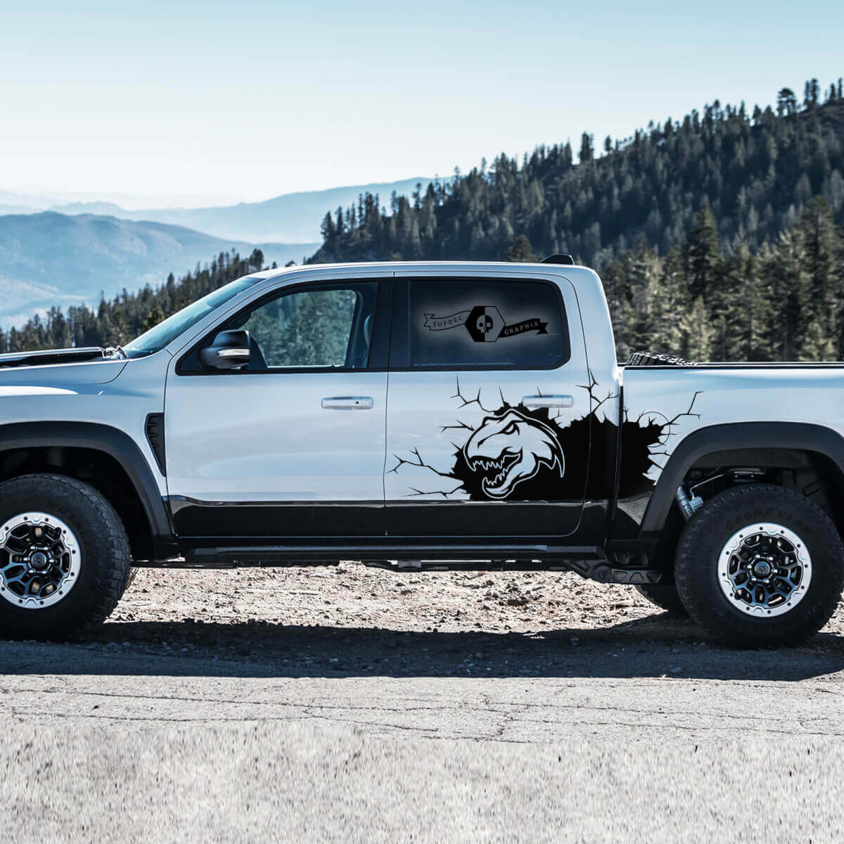 Autocollant vinyle tête de dinosaure latéral pour Dodge Ram 1500 Rebel TRX