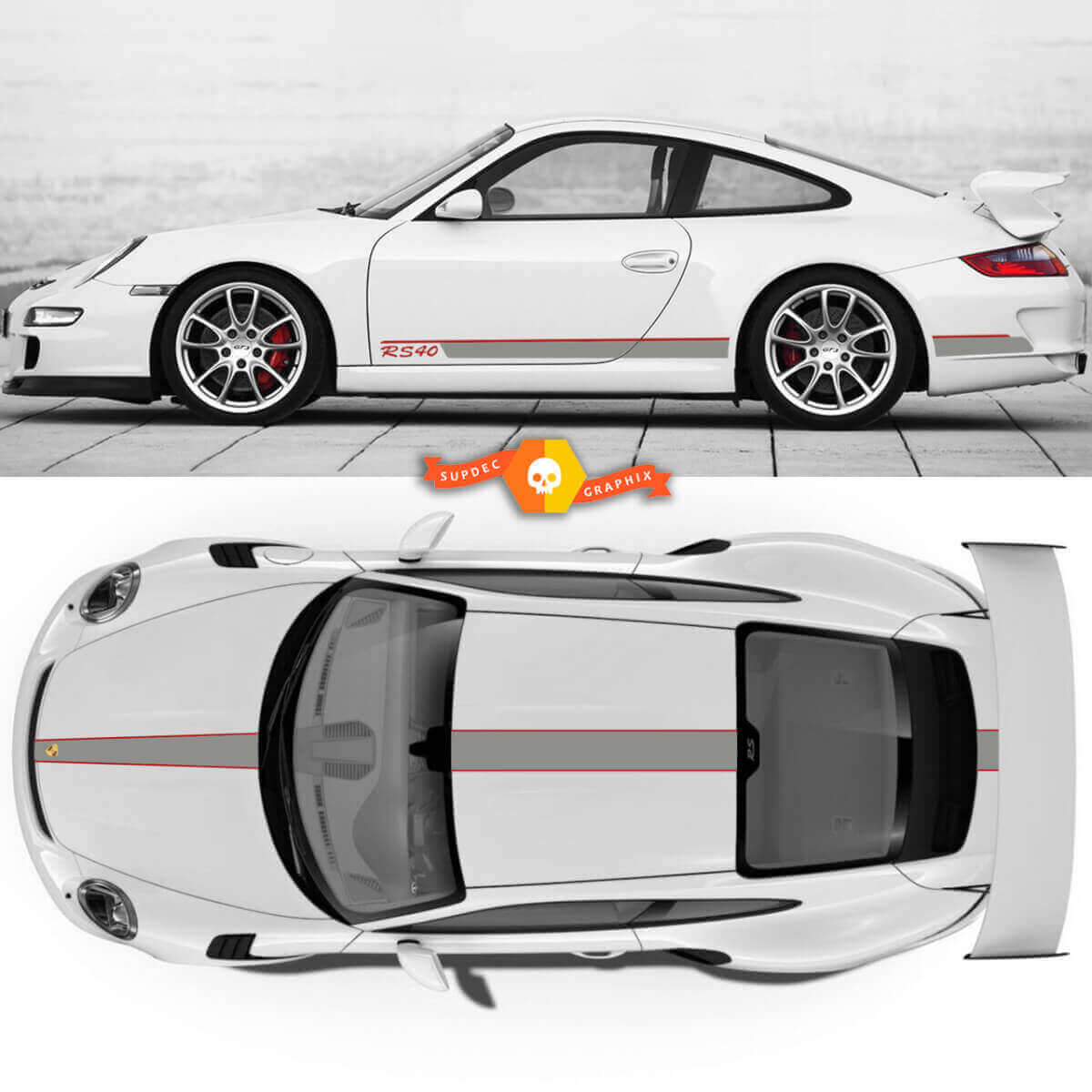 Kit d'autocollants vinyle bandes de course côtés capot toit coffre pour Porsche 911