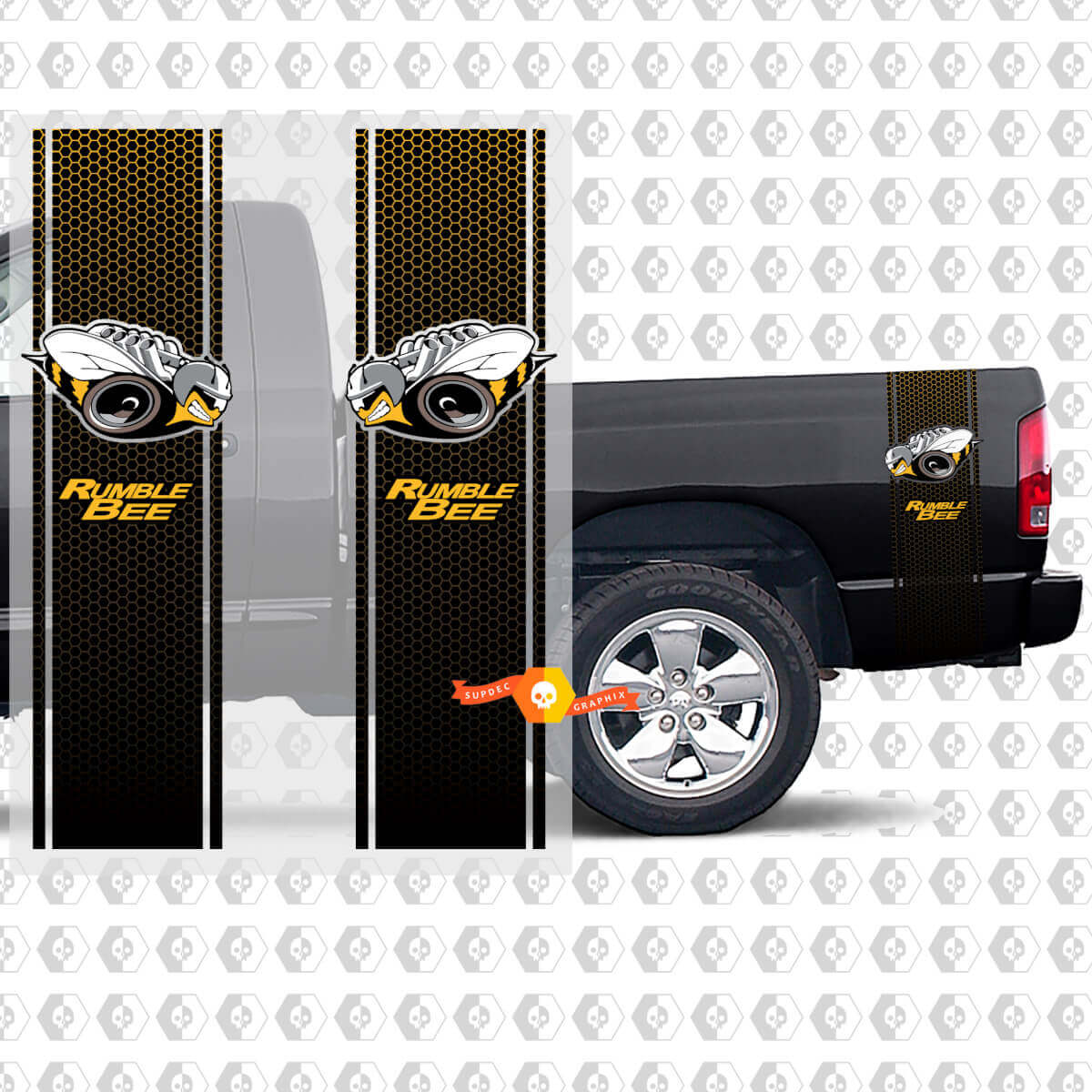 Autocollants en vinyle à rayures latérales nid d'abeille style Rumble Bee pour Dodge Ram 1500