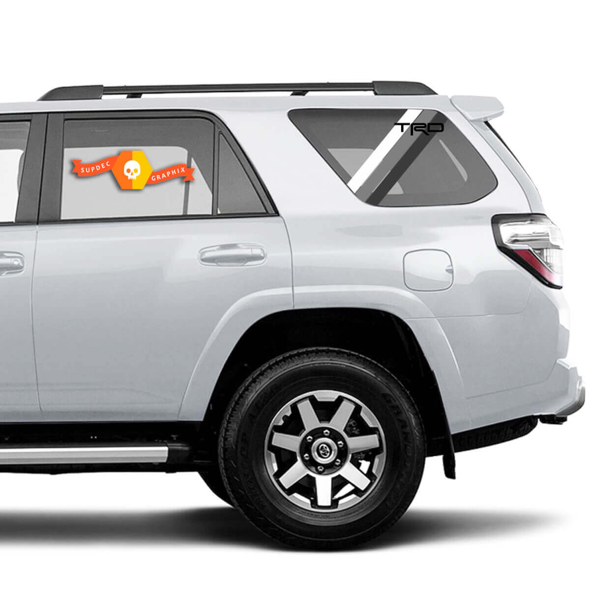 Paire de 2010-2023 Toyota 4Runner Retro PRECUT Window Racing Stripes TRD Stripes Side Vinyl Stickers Stickers - Blanc Gris Noir
