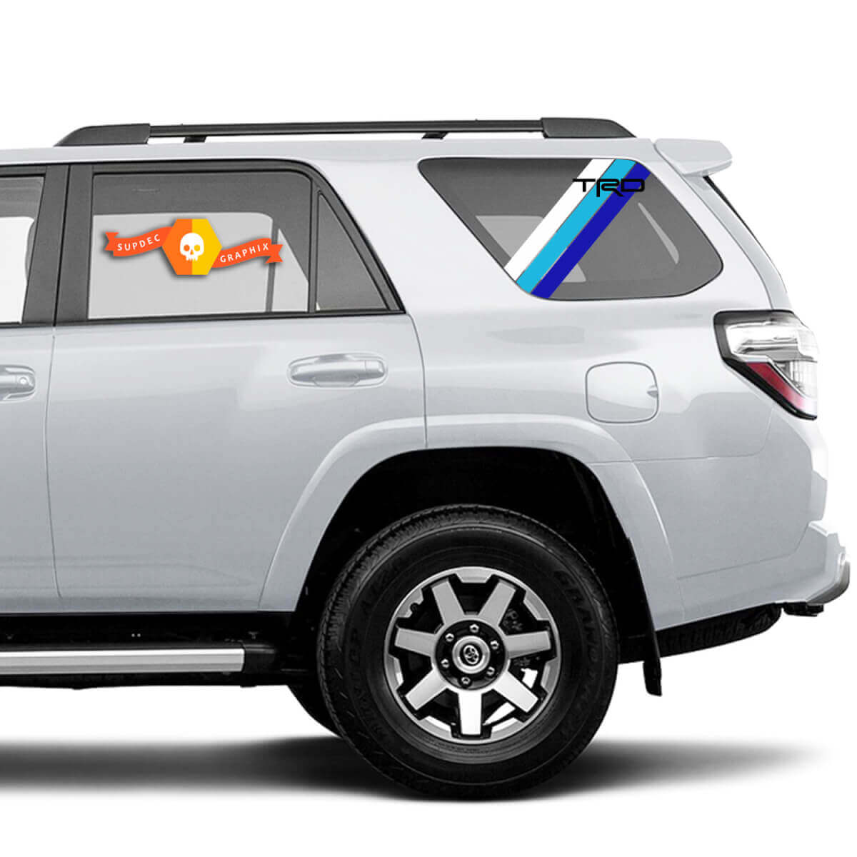 Paire de 2010-2023 Toyota 4Runner Retro PRECUT Window Racing Stripes TRD Stripes Side Vinyl Stickers Stickers - Blanc Bleu Clair Bleu
