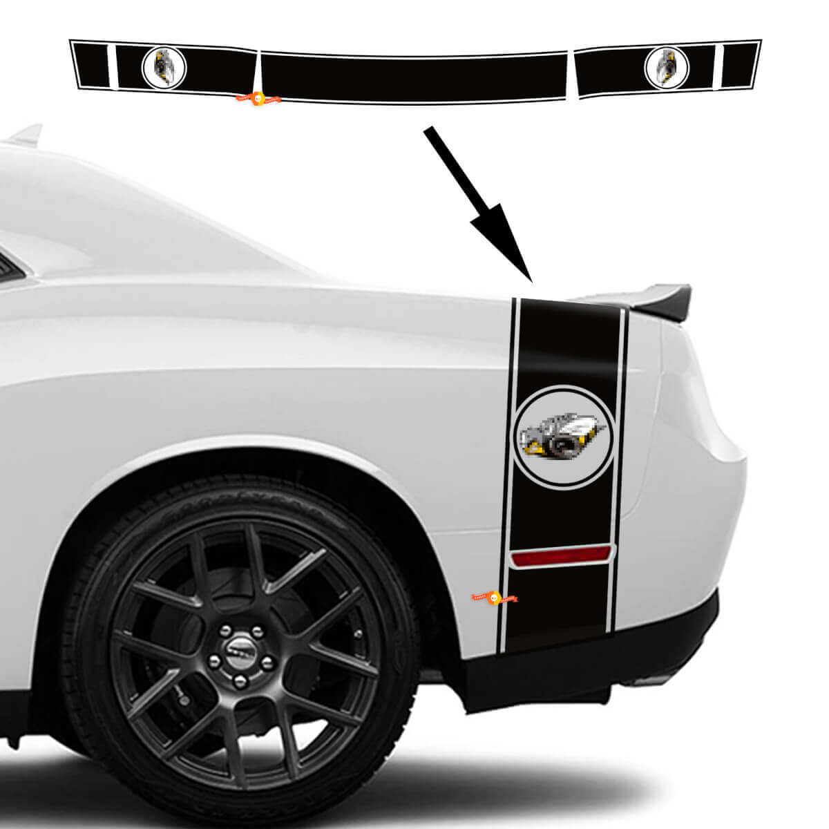 Autocollant adhésif en vinyle bandes style Rumble Bee pour coffre latéral Dodge Challenger 2022-2023