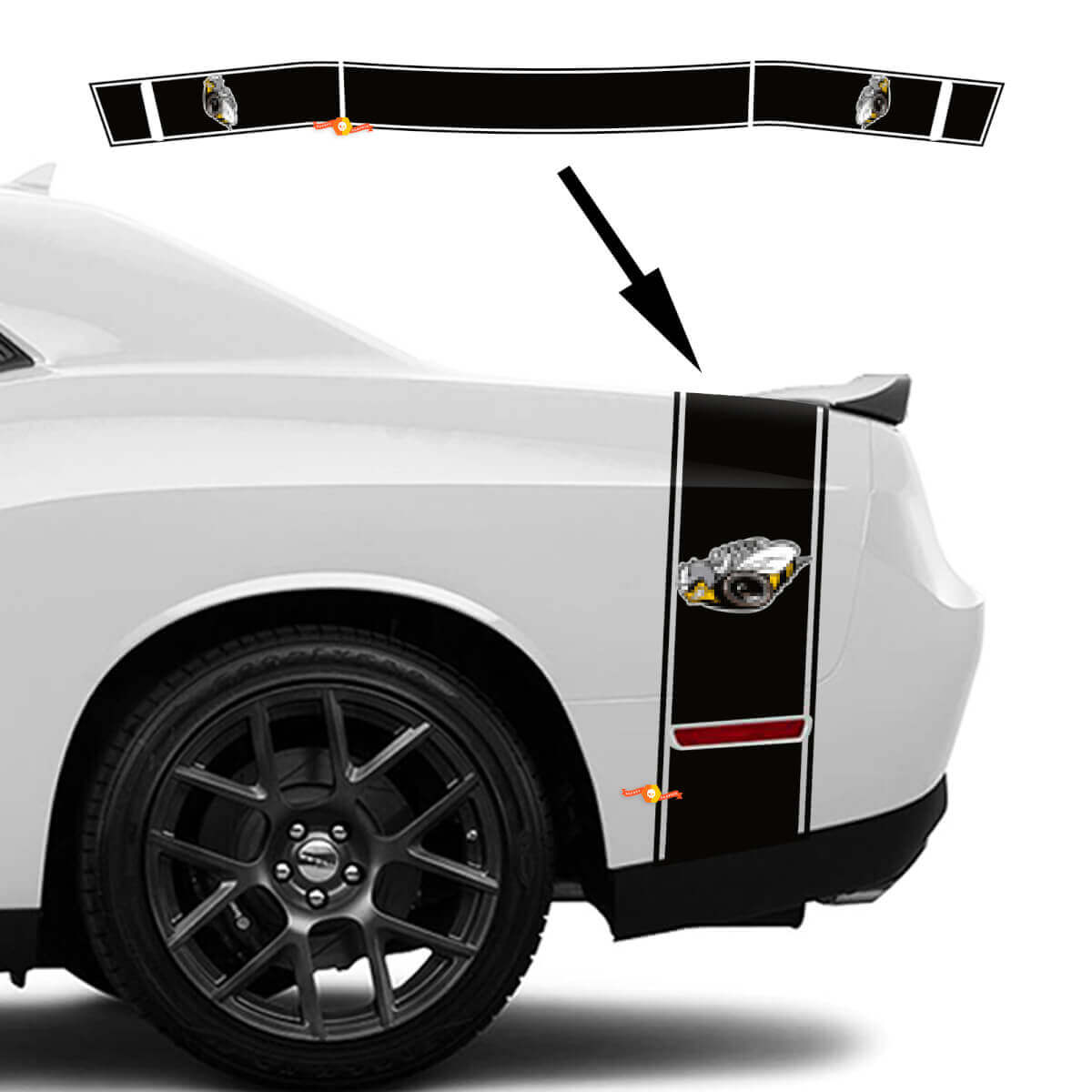 Autocollant en vinyle à bandes contour Rumble Bee pour coffre latéral Dodge Challenger 2022+