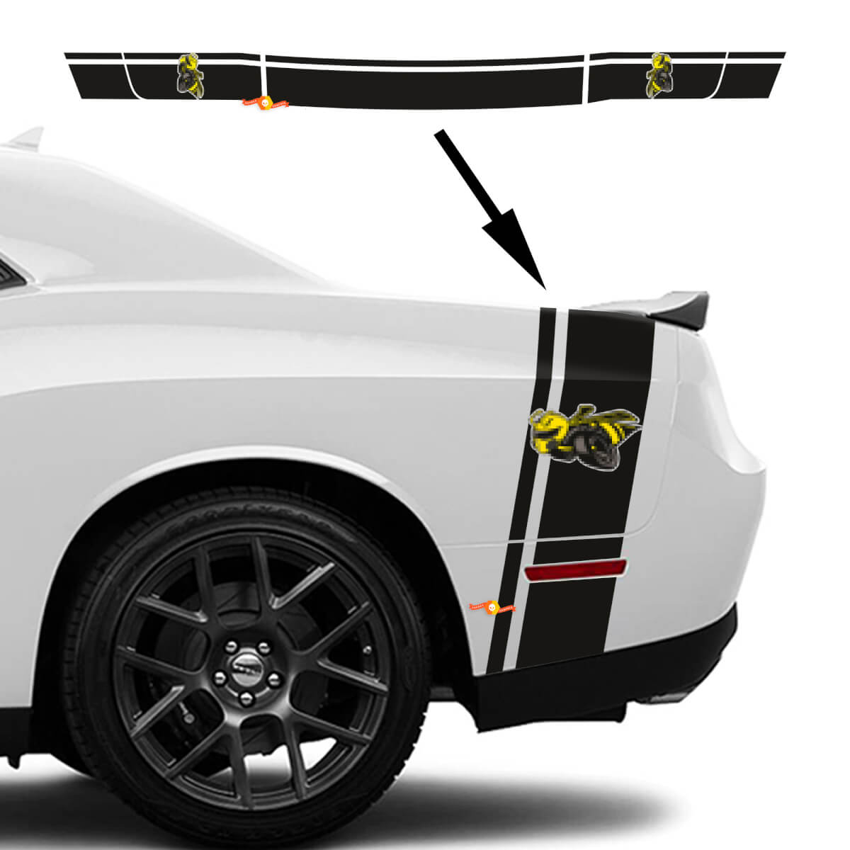Kit de décalcomanies en vinyle Rayures arrière Style Bee pour Dodge Challenger ou Charger