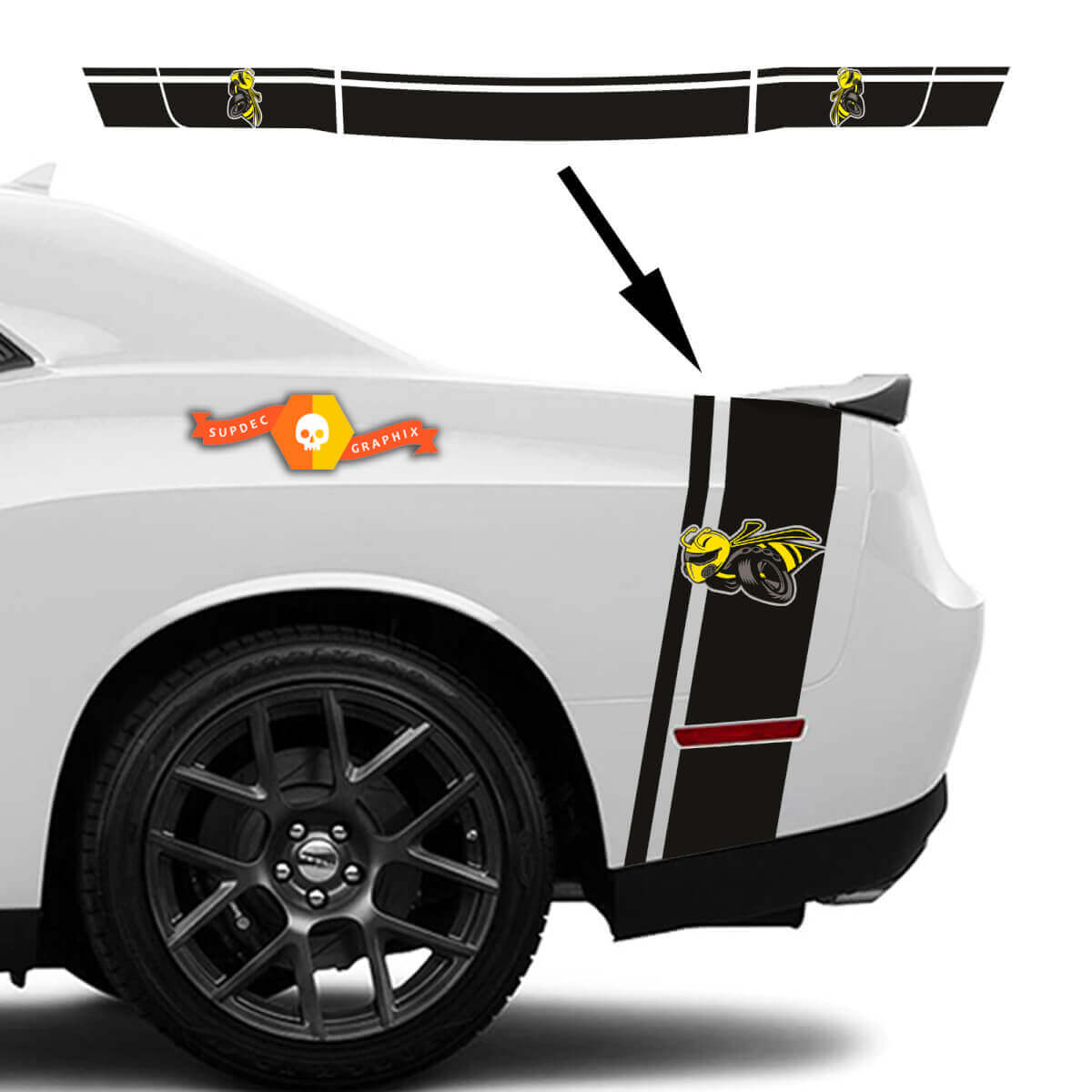 Kit de décalcomanies en vinyle pour bande arrière pour Dodge Challenger ou Charger
