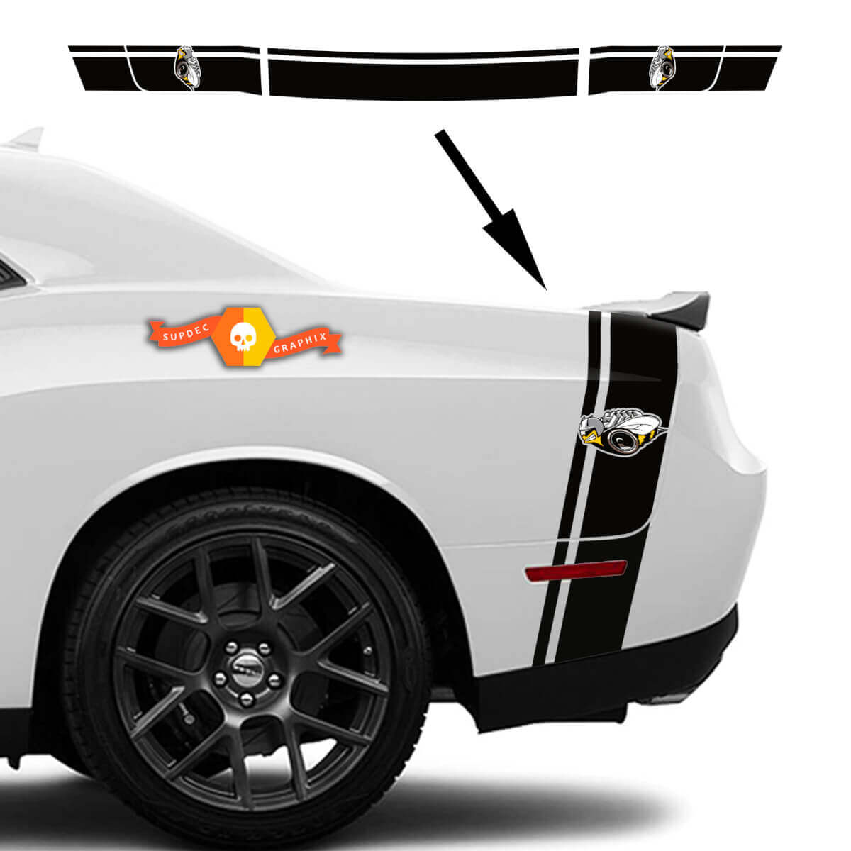 Kit d'autocollant de bande arrière style Rumble Bee pour Dodge Challenger / Charger