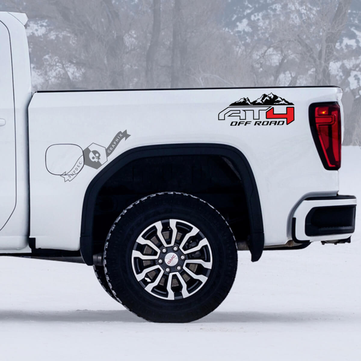 2 GMC GM Sierra 1500 AT4 Mountains tout-terrain 4x4 Autocollants Autocollants 2 couleurs
