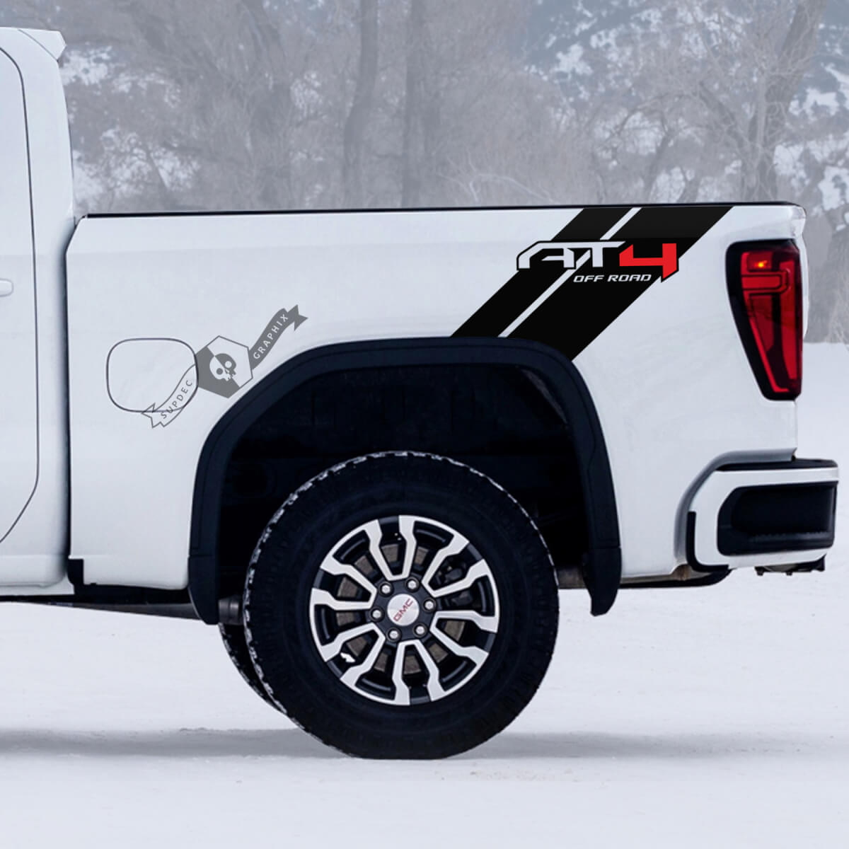 2 GMC GM Sierra 1500 AT4 Side Bed Stripes tout-terrain 4x4 Autocollants Autocollants 2 couleurs
