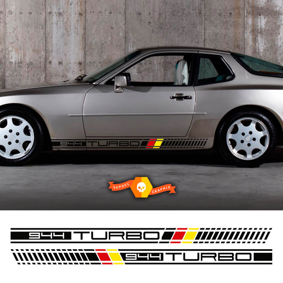 Kit d'autocollants en vinyle style allemand bande latérale 944 Turbo pour Porsche 944