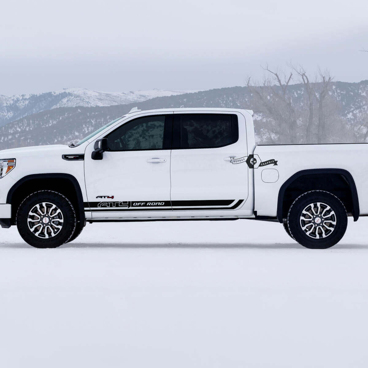 2 Bandes de bas de caisse de portes GMC GM Sierra 1500 AT4 Bandes latérales de lit hors route Détruites Autocollants Détruits
