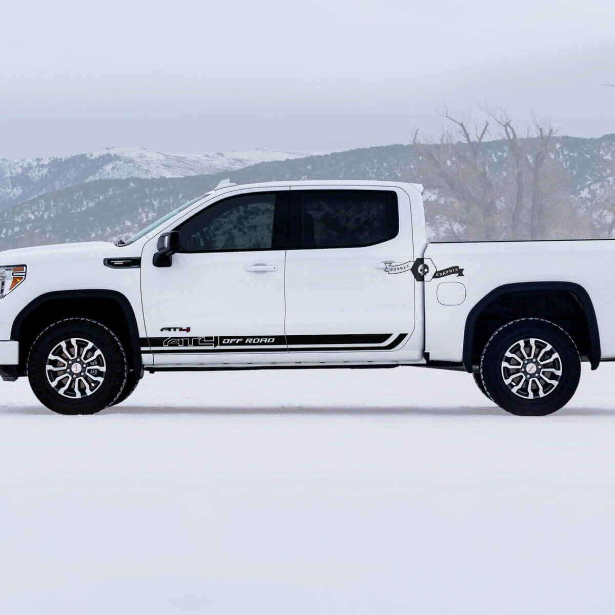 Paire de bandes de bas de caisse pour portes GMC GM Sierra 1500 AT4 Off-Road Side Bed détruites Вestroyed autocollants décalcomanies 2