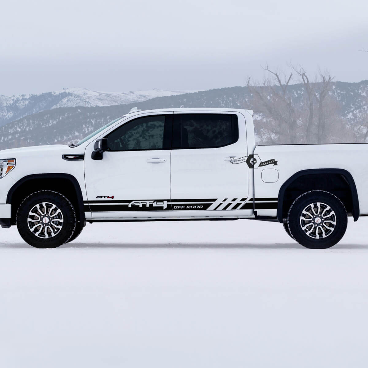 2 Nouvelles bandes de bas de caisse de portes GMC GM Sierra 1500 AT4, bandes latérales hors route, décalcomanies de destruction de lit latéral Вestroyed.
