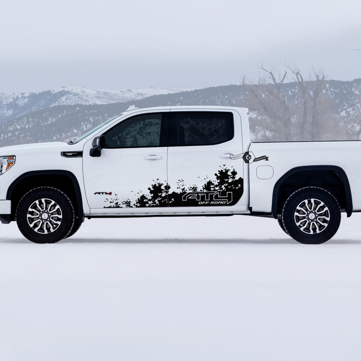 2 GMC GM Sierra 1500 AT4 DOORS Splash Lit latéral hors route détruit des autocollants de décalcomanies «