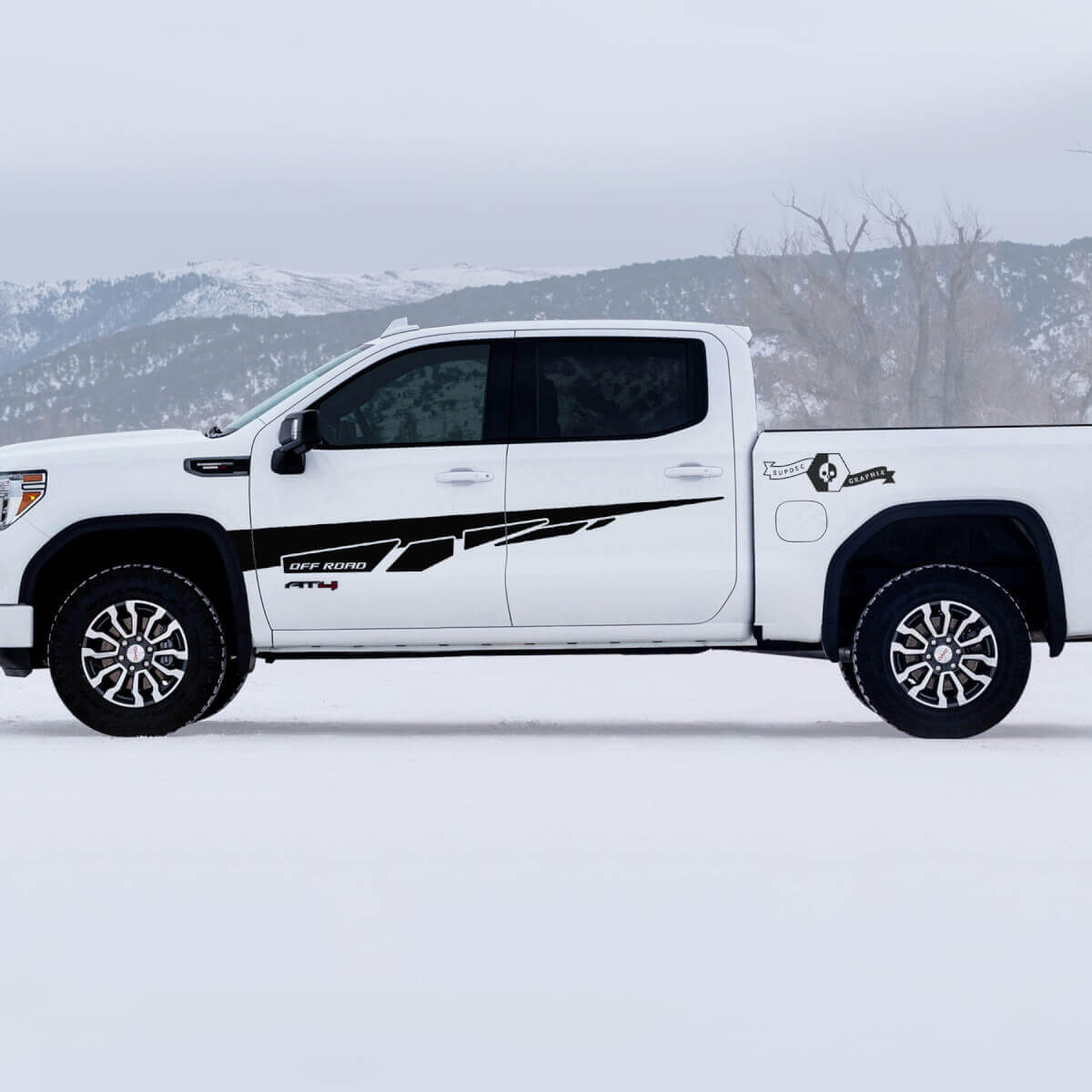 2 Nouveaux GMC GM Sierra 1500 AT4 Portes d'aile de garde-boue hors route Détruit Détruit Autocollants Stickers
