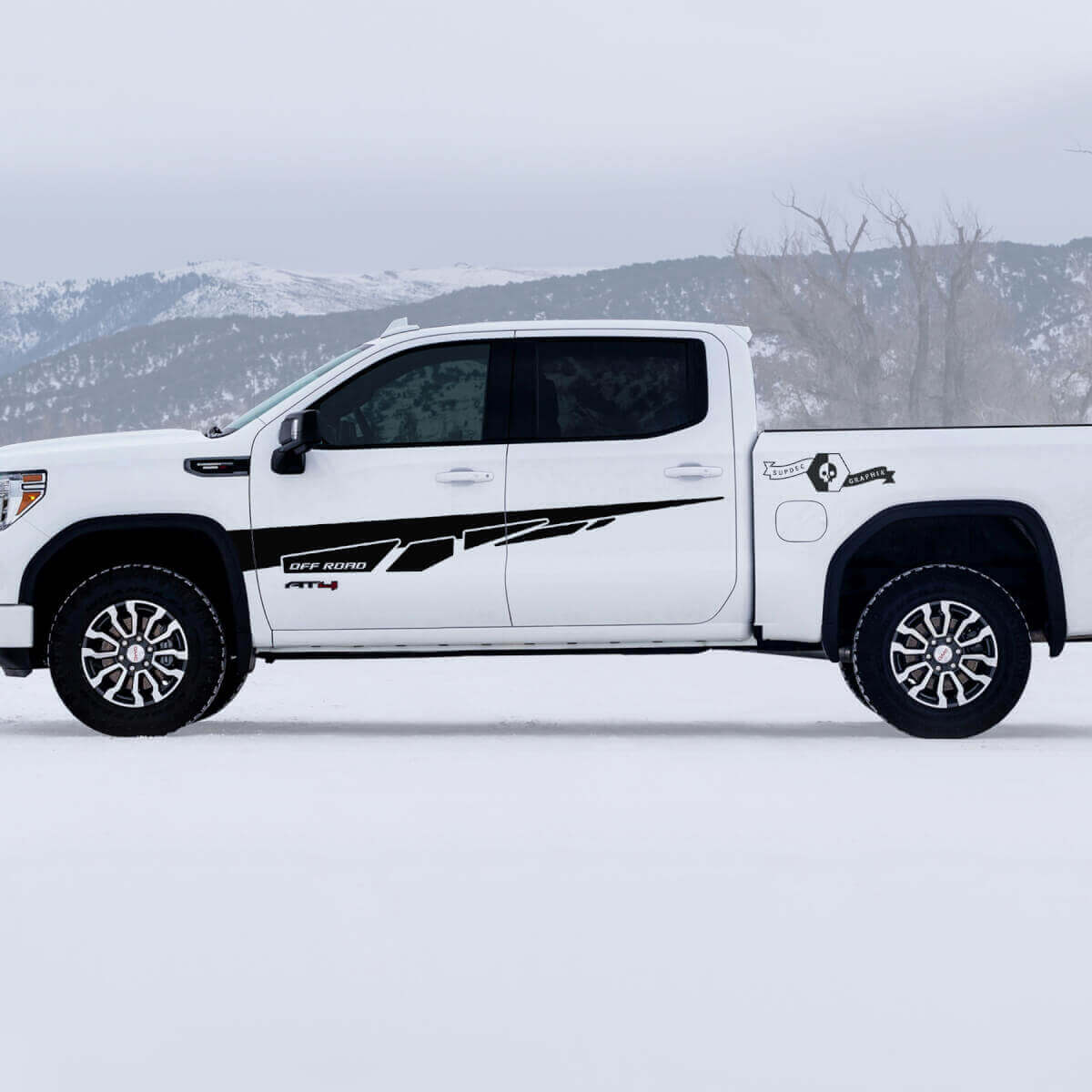 Autocollants Vinyle Latéraux Hors-Piste AT4 pour GMC Sierra 1500
