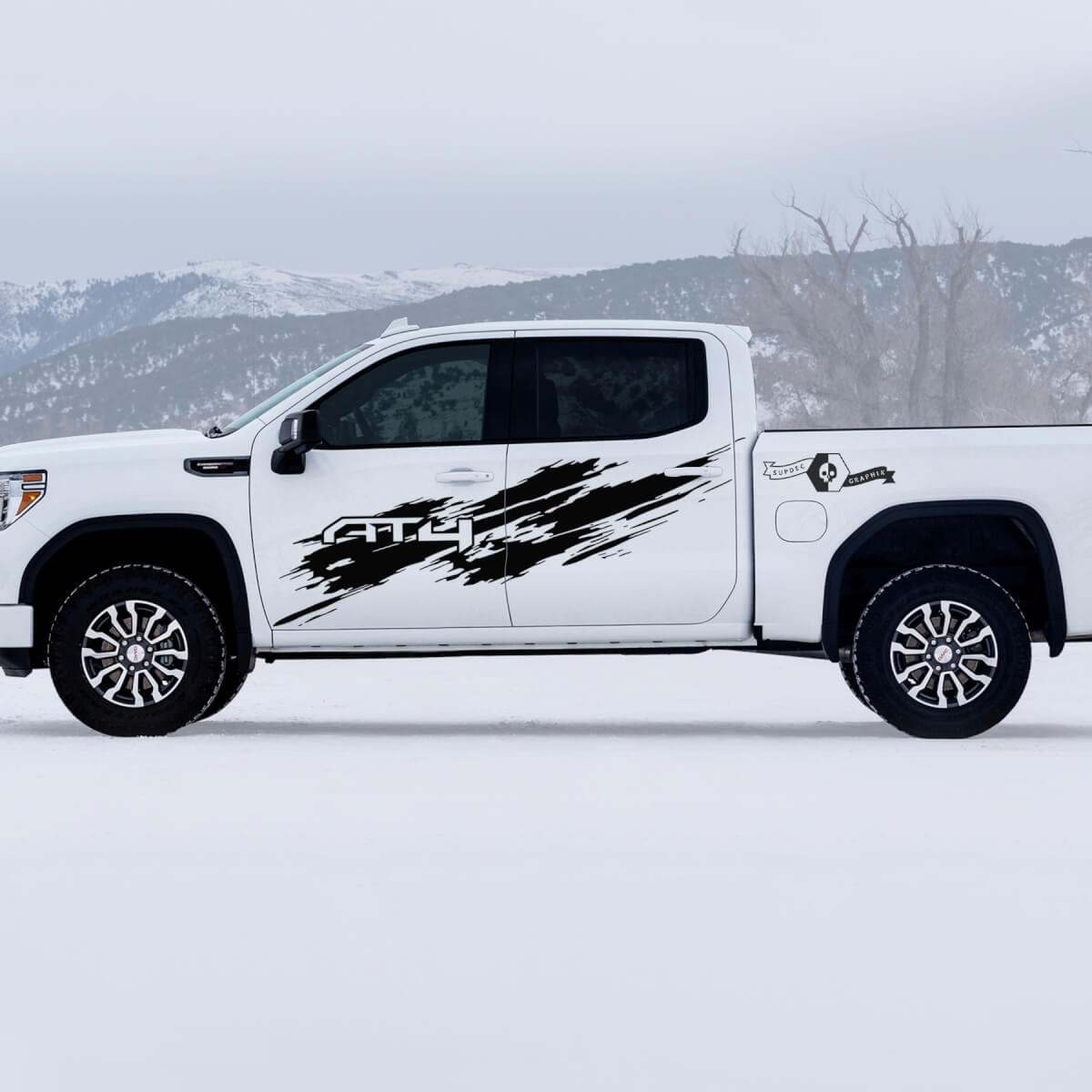2 nouveaux autocollants GMC GM Sierra 1500 AT4 Doors Splash Grange Off-Road Side Bed détruits
